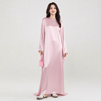 Lignes Pink Glansrijke Satijnen Vleermuismouwjurk Muslimah Abaya voor Moslima's Feestkleding