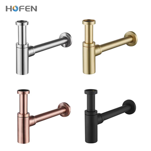 Accessori Bagno Hofen: <span class=keywords><strong>Sifone</strong></span> Rotondo G1-1/4" in Ottone per Lavabo, Colore Metallico Grigio, con Bottiglia di Scarico - Product Image 1