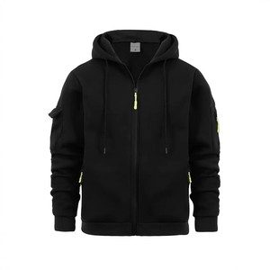 Sweat-shirt à capuche noir pour homme avec poches zippées néon, coupe classique, vêtement décontracté pour l'automne - Product Image 1