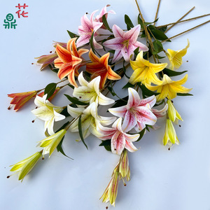 Flores Artificiales de Lirio Meibaozhong, de Seda, Realistas, Decoración para el Hogar, Arreglos para Bodas, Flor Grande de Tres Cabezas - Product Image 1