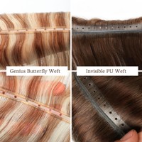 Extensions de cheveux Genius Medusa Weft, double trame, cheveux russes Remy, teints, trame perforée en PU, double languette, micro-liens invisibles papillon