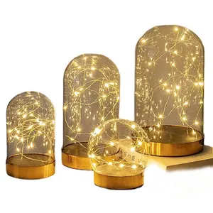 LED fairy light glass dome with metal copper base for glass candle holders lanterns and candle jars