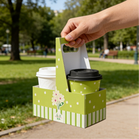Support de transport robuste en papier kraft pour 2 gobelets avec poignée, certifié FSC, CE, FDA, BSCI, CAPR, NSF, pour boissons à emporter