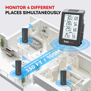Baldrtherm năng lượng mặt trời cảm quang Ba kênh nhiệt độ ẩm kế hiển thị kỹ thuật số đèn nền thông minh nhiệt độ không dây - Product Image 4
