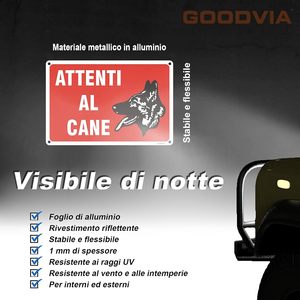 Cartello in Alluminio '<span class=keywords><strong>Attenzione</strong></span> Cane' - Segnale Riflettente di Avvertimento per Cani 20x30cm, Impermeabile e Resistente ai Raggi UV per Uso Esterno - Product Image 2