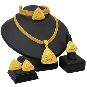 24K Gold Plated Dubai <strong>Necklace</strong> Earrings Ring Bracelet Set Indian Bridal <strong>Choker</strong> Jewelry Set Wholesale for <strong>Women</strong> - Product Image 6