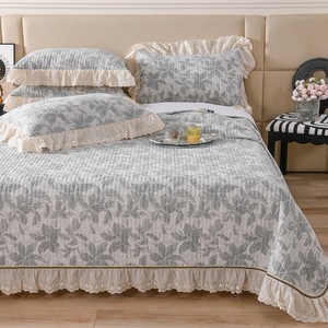 <span class=keywords><strong>Copriletto</strong></span> floreale trapuntato per letto matrimoniale con Ruffled <span class=keywords><strong>grigio</strong></span> originale in lino con stampa retrò <span class=keywords><strong>copriletto</strong></span> trapuntato - Product Image 6