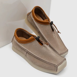 Mocassins pour hommes en daim violet à bout carré avec lacets à boucle, semelle épaisse en crêpe, confortables, style streetwear, chaussures plates tendance - Product Image 6