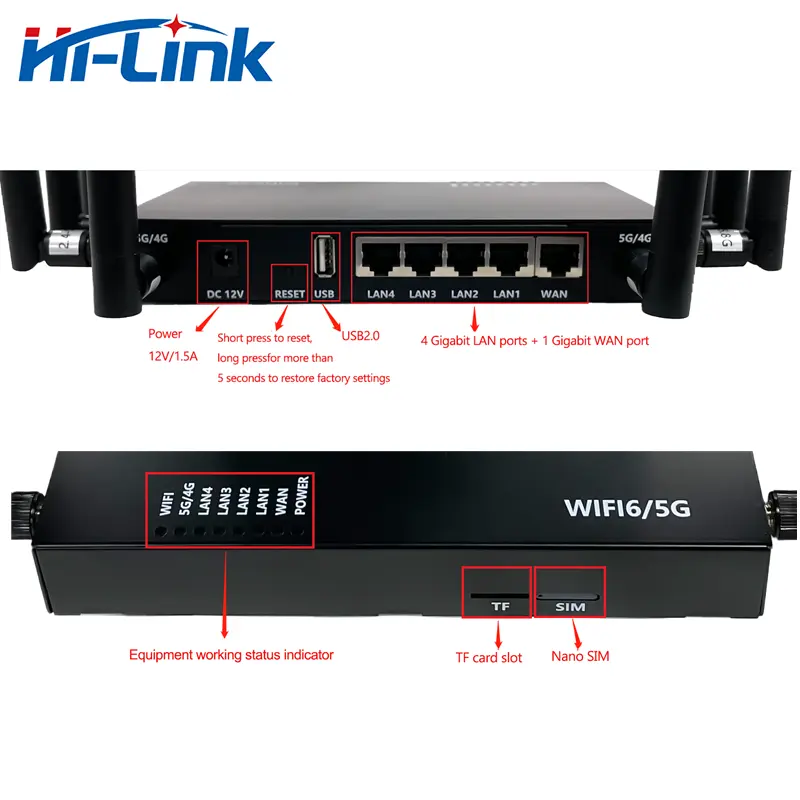 Originele Hi-Link Mt7621at Mt7905dan Mt7975dn Queltec 5G Openwrt Dual Band Router Met 8 6dbi Antennes HLK-GD11 Wifi 6 5G Router