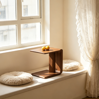 Table basse en bois massif en forme de C, design moderne, table d'appoint portable pour le salon