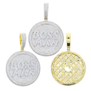 Two Tone Liontin Pria Dilapis Emas 14K Geometris Bentuk Bulat Hip Hop Mikro Pave CZ Ice Out Bling Boss - Product Image 2