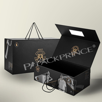 Boîte-cadeau pliée en papier recyclable personnalisé de luxe noir grandes boîtes d'emballage de stockage pliantes à fermeture magnétique stratification brillante