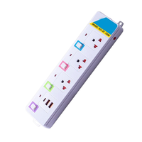 Regleta Profesional de 3 Tomas Tailandesas con 2 Puertos USB, 10A 2500W, Enchufe de Extensión con Interruptores Individuales de Color, Hub Blanco