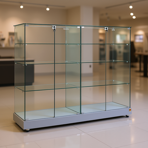 Vitrine Hozelock 142x46x140cm en verre trempé, 2+2 portes battantes verrouillables, 3+3 étagères, base gris clair avec roulettes dissimulées - Product Image 3