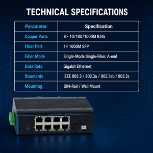 Industrial Gigabit <b>Ethernet</b> <b>Switch</b> 8 Port Unmanaged Network <b>Switch</b> 10 100 1000Mbps Full Duplex Half Duplex - Product Image 5
