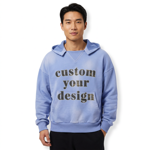 Sudadera con Capucha para Hombre, Color Azul Claro, con Estampado de Letras Personalizado, Bolsillo Tipo Canguro, Corte Regular, Estilo Casual - Product Image 1