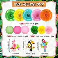 Décorations de fête hawaïenne, décorations de fête Luau, lanternes en papier suspendues à thème tropical, éventails, pompons pour anniversaire, fête de bachelorette