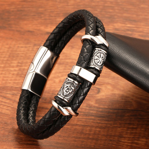 Joyería de Alta Calidad Estilo Nórdico <span class=keywords><strong>para</strong></span> Hombre, Pulseras Trenzadas de Cuero Vintage, Pulsera de Acero Inoxidable con Cuentas Celtas - Product Image 5