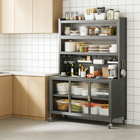 Armoire de rangement coulissante multicouche classique en acier au carbone pour ustensiles de cuisine, casseroles, poêles et vaisselle - Durable et écologique