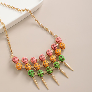 Collana Punk con teschio rosa e rosso alla moda maglione con perline larghe a catena per donne e uomini a forma di scatola geometrica per bambini - Product Image 6