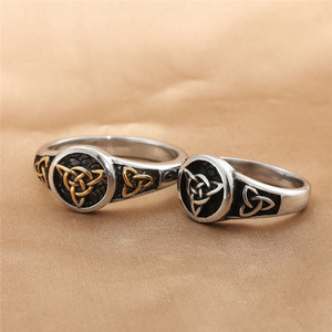 European American Style Titanium Steel Irish Flower <b>Ring</b> Men's Punk Retro Geometric Design Size 28 Gift Jewelry - Product Image 1