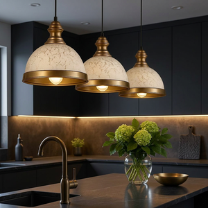 Lámpara Colgante Redonda de Latón con Pantalla de Alabastro, LED E26, 2700K, Luz Blanca Cálida Suave, Ra50, 25000 Horas de Duración, para Montaje en Cocina - Product Image 4