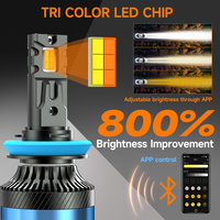 Ampoule de phare LED K58S H4 contrôlée par application, 180W, avec matériau en aluminium durable et lumière tricolore réglable 6000K pour voiture