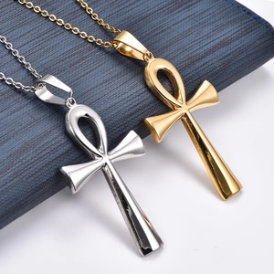 Collier avec pendentif croix chrétienne en acier inoxydable plaqué or, unisexe, vintage, bijoux religieux, cadeau - Product Image 1
