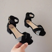 Chaussons d'été à strass pour enfants, chaussures de princesse à enfiler pour filles, pantoufles décontractées à talon épais et pompon pour enfants