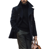 Manteau long en laine double boutonnage sur mesure de haute qualité pour homme, bleu marine, doublure satinée, épais, veste d'hiver vintage premium
