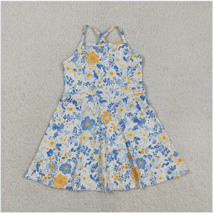 GSD3565 Vestido de una pieza para niña, diseño de flores azules, para yoga - Product Image 1