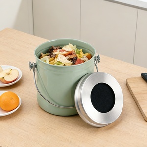 <b>Kitchen</b> Countertop Storage Bucket Minimalist Design Green Color Stainless Steel <b>Compost</b> <b>Bin</b> with Lid and Handle - Product Image 4