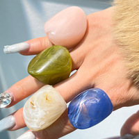Bague Qijun Fashion rétro en résine, motif gouttes d'eau, style artistique irrégulier, pour automne-hiver, design simple et polyvalent, accessoire vestimentaire