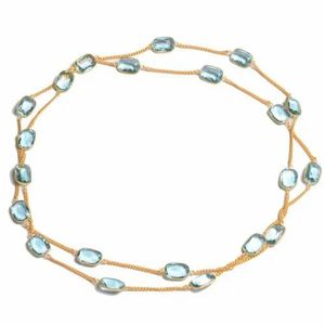 สร้อยคอทองเคลือบประดับพลอยบุษราคัมสีฟ้าสร้อยคอทองเหลืองชุดเครื่องประดับหรูหราสำหรับผู้หญิง - Product Image 1