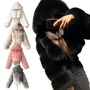 Manteau de Fourrure Veste Mode <span class=keywords><strong>Court</strong></span> pour <span class=keywords><strong>Femme</strong></span> Manteau en Fausse Fourrure de Renard avec <span class=keywords><strong>Capuche</strong></span> Manteau d'Hiver en Fausse Fourrure pour Dame - Product Image 1
