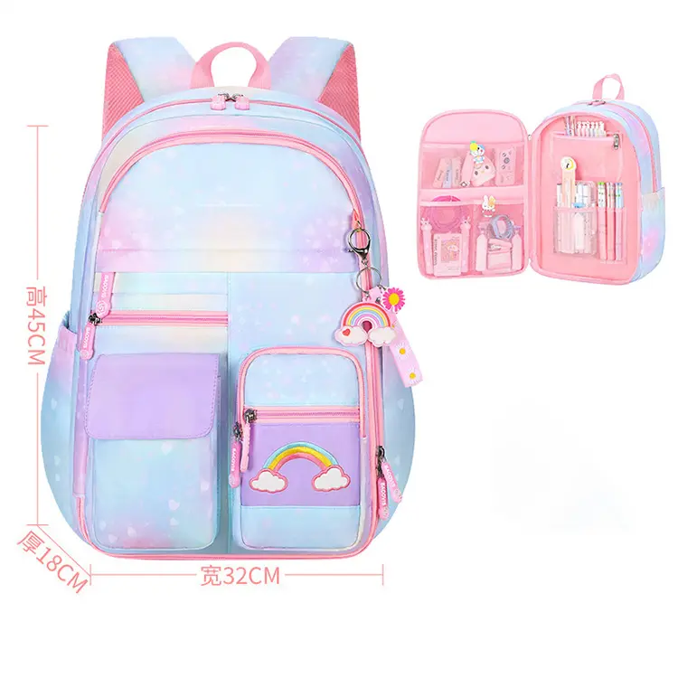 Розовая симпатичная сумка для книг с отделениями для девочек-подростков, рюкзаки для студентов, сумки для учеников с индивидуальным логотипом для начальной школы