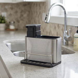 New Stainless Steel <b>Kitchen</b> Sink <b>Caddy</b> Over the Sink Organizer with Sponge Drainer Eco-Friendly Modern Design - Product Image 3
