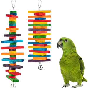 Penjualan laris mainan kunyah burung bayan kayu kartun ayunan burung berwarna-warni dengan tali kulit sapi blok kayu burung beo Parkit - Product Image 2