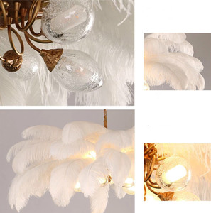 Lampadario Decorativo con Piume Soffici, Lampada da <span class=keywords><strong>Soffitto</strong></span> Chic con Piume di Struzzo per Hotel e Esposizioni d'Arte - Product Image 6