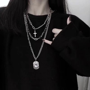 Fashion Layered Necklace Steel <b>Cross</b> Pendant Multi <b>Chain</b> Unisex Harajuku Style Jewelry - Product Image 1