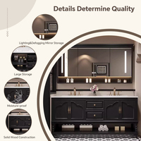 Ensemble de meuble-lavabo de salle de bain flottant en bois massif de style français moderne avec dessus en pierre frittée, miroir LED intelligent et lavabo en céramique