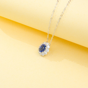 925 silver oval sapphire pendant, classic light luxury collarbone chain - Product Image 5
