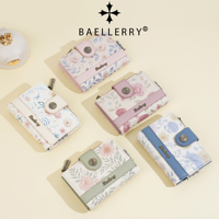 Baellerry dompet wanita grosir dua sisi cetak lucu Dompet Wanita Mode Anak perempuan mawar tempat kartu dompet kulit Pu