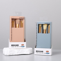 Ensemble de 5 pinceaux de maquillage pour le visage portables, miroir, fibres synthétiques, manche en métal, pinceaux multifonctionnels pour poudre, fard à paupières, estompage
