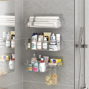 304 Stainless Steel Modern Bathroom Double-tier Rack Punch-free Wall-mounted Rectangle Set Multifunctional <b>Waterproof</b> Towel - Product Image 5