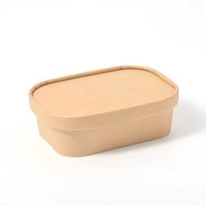 Traditional Style Eco Friendly Kraft Paper Rectangular Disposable Biodegradable Salad <b>Bowl</b> <b>With</b> <b>Lid</b> Camping Food Container - Product Image 3