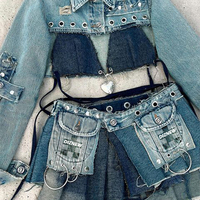 DIZNEW Ensemble 2 Pièces Sexy en Jean : Jupe Courte Taille Haute et Top en Denim Style Y2K pour Femme