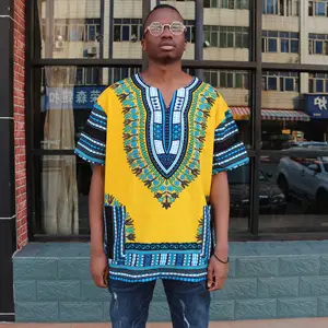 여름 아프리카 남성 의류 민족 인쇄 V 넥 반팔 남성 티셔츠 아프리카 인쇄 패브릭 아프리카 의류