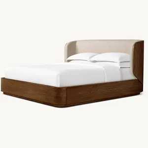 奢华经典设计卧室布艺家具木质框架盒普通豪华软床