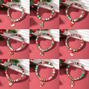 Bracelets porte-bonheur de Noël en pâte polymère avec pendentif Père Noël, bijoux unisexes, cadeau, origine Yiwu, sertissage en alliage de zinc - Product Image 1